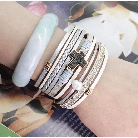 Boho Leather Wrap Cuff Bracelets for Women, Birthday Gifts for Teen Girls - Picture 1 of 6